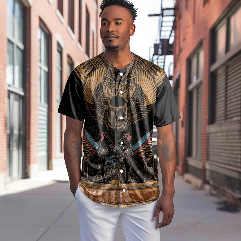 Ancient Egypt Scarab Beetle Baseball Jersey Hieroglyphs Alphabet Pattern