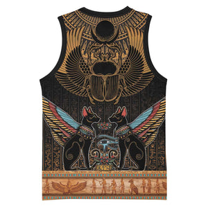 Ancient Egypt Scarab Beetle Basketball Jersey Hieroglyphs Alphabet Pattern - African Pride