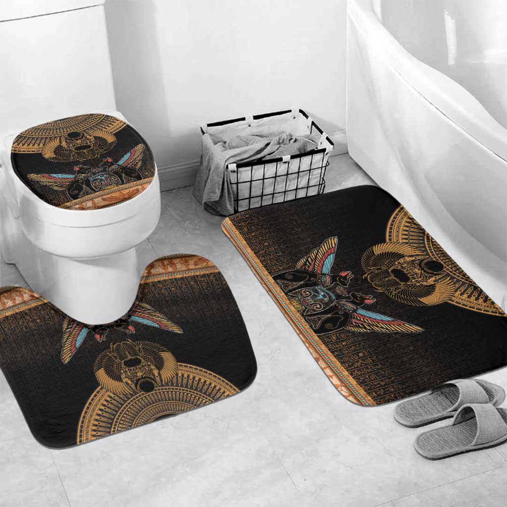 Ancient Egypt Scarab Beetle Bathroom Set Hieroglyphs Alphabet Pattern
