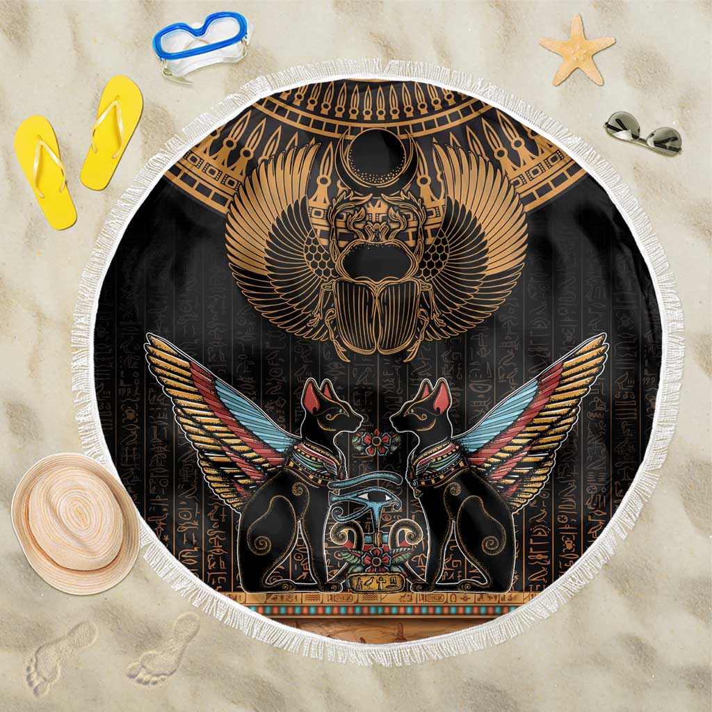 Ancient Egypt Scarab Beetle Beach Blanket Hieroglyphs Alphabet Pattern