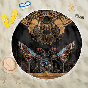 Ancient Egypt Scarab Beetle Beach Blanket Hieroglyphs Alphabet Pattern