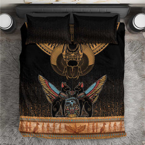 Ancient Egypt Scarab Beetle Bedding Set Hieroglyphs Alphabet Pattern