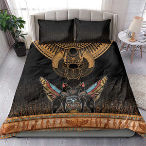 Ancient Egypt Scarab Beetle Bedding Set Hieroglyphs Alphabet Pattern