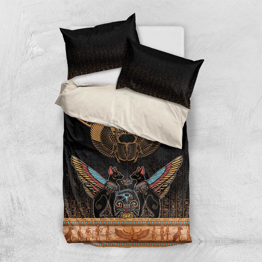 Ancient Egypt Scarab Beetle Bedding Set Hieroglyphs Alphabet Pattern