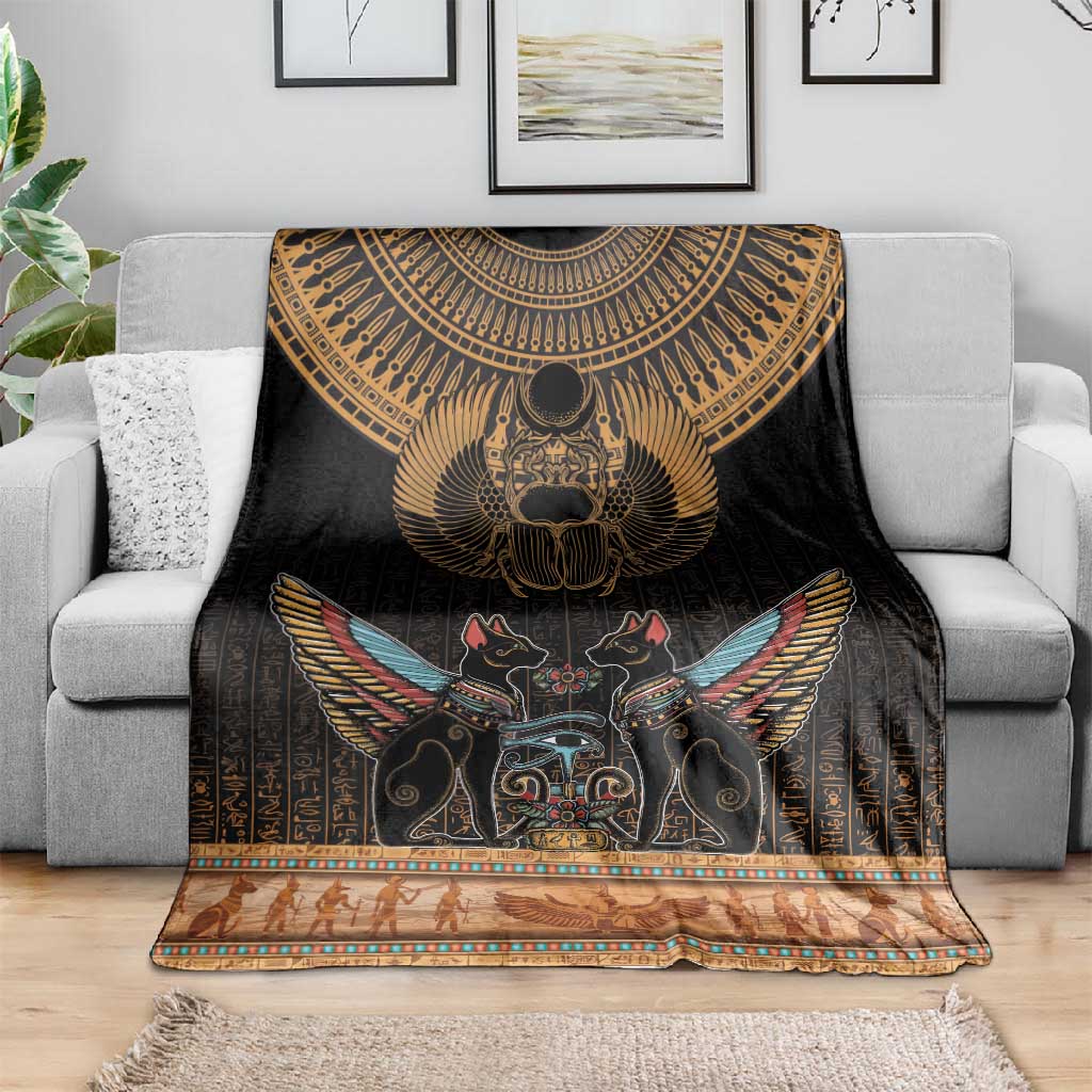 Ancient Egypt Scarab Beetle Blanket Hieroglyphs Alphabet Pattern