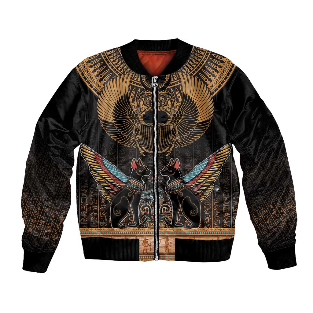 Ancient Egypt Scarab Beetle Bomber Jacket Hieroglyphs Alphabet Pattern