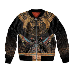 Ancient Egypt Scarab Beetle Bomber Jacket Hieroglyphs Alphabet Pattern