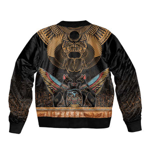 Ancient Egypt Scarab Beetle Bomber Jacket Hieroglyphs Alphabet Pattern