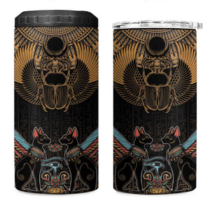Ancient Egypt Scarab Beetle 4 in 1 Can Cooler Tumbler Hieroglyphs Alphabet Pattern