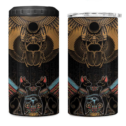 Ancient Egypt Scarab Beetle 4 in 1 Can Cooler Tumbler Hieroglyphs Alphabet Pattern