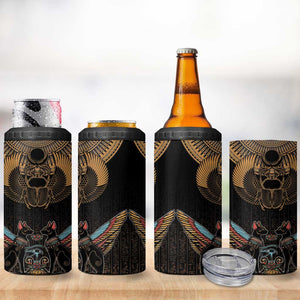 Ancient Egypt Scarab Beetle 4 in 1 Can Cooler Tumbler Hieroglyphs Alphabet Pattern