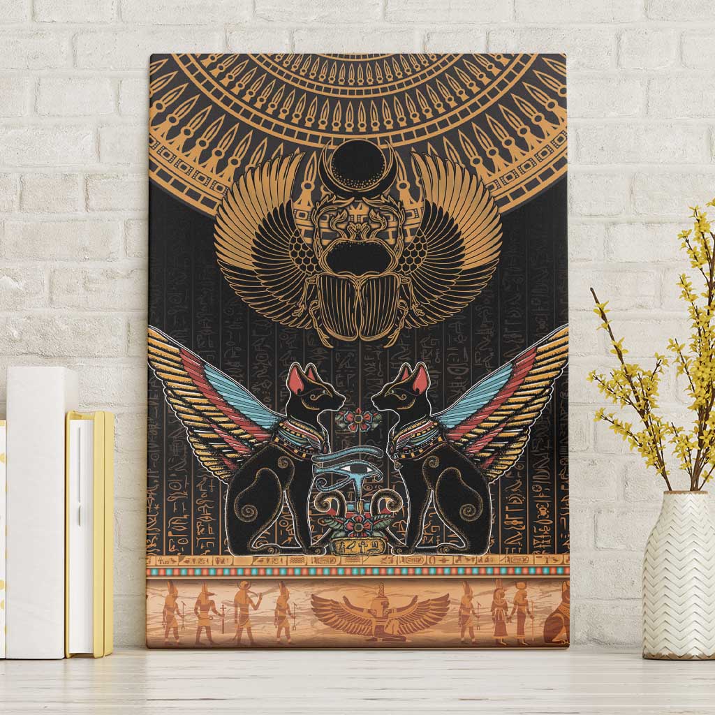 Ancient Egypt Scarab Beetle Canvas Wall Art Hieroglyphs Alphabet Pattern