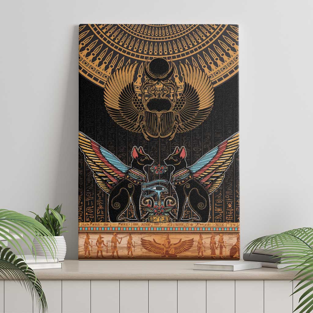 Ancient Egypt Scarab Beetle Canvas Wall Art Hieroglyphs Alphabet Pattern