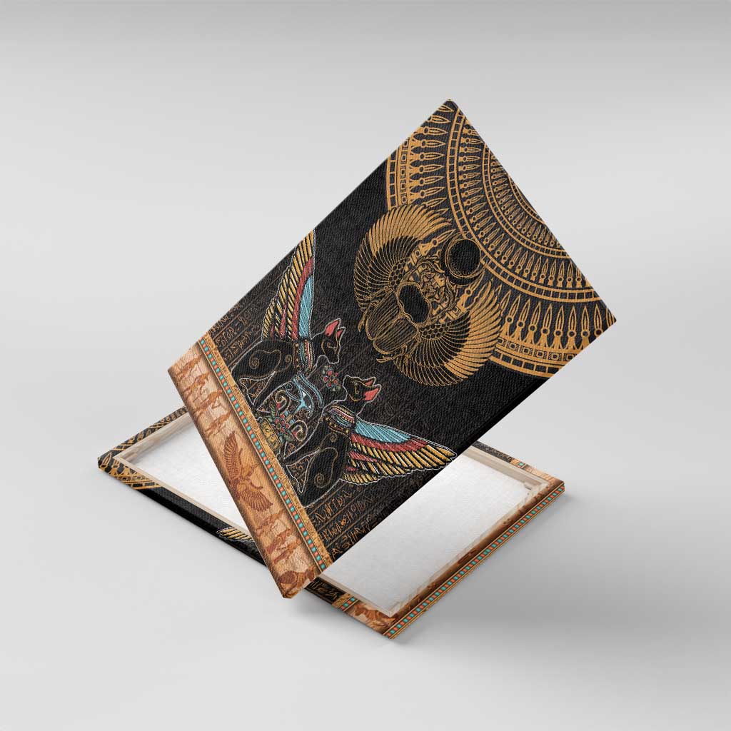Ancient Egypt Scarab Beetle Canvas Wall Art Hieroglyphs Alphabet Pattern