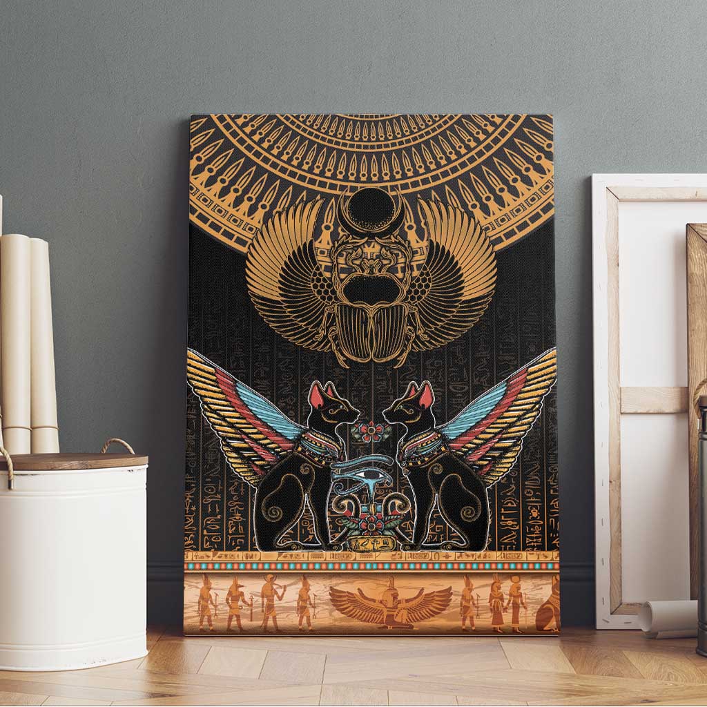 Ancient Egypt Scarab Beetle Canvas Wall Art Hieroglyphs Alphabet Pattern