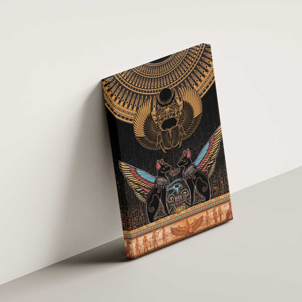 Ancient Egypt Scarab Beetle Canvas Wall Art Hieroglyphs Alphabet Pattern