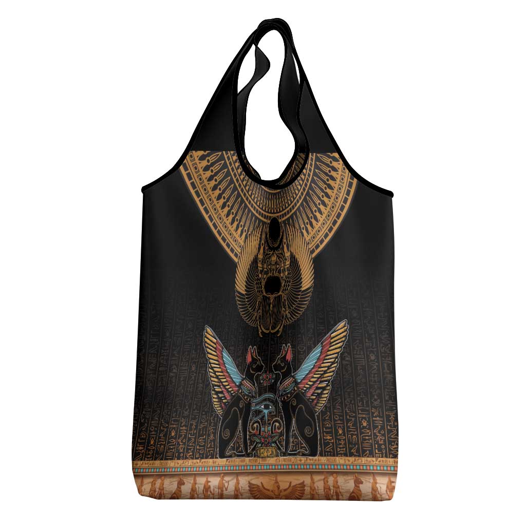 Ancient Egypt Scarab Beetle Grocery Bag Hieroglyphs Alphabet Pattern