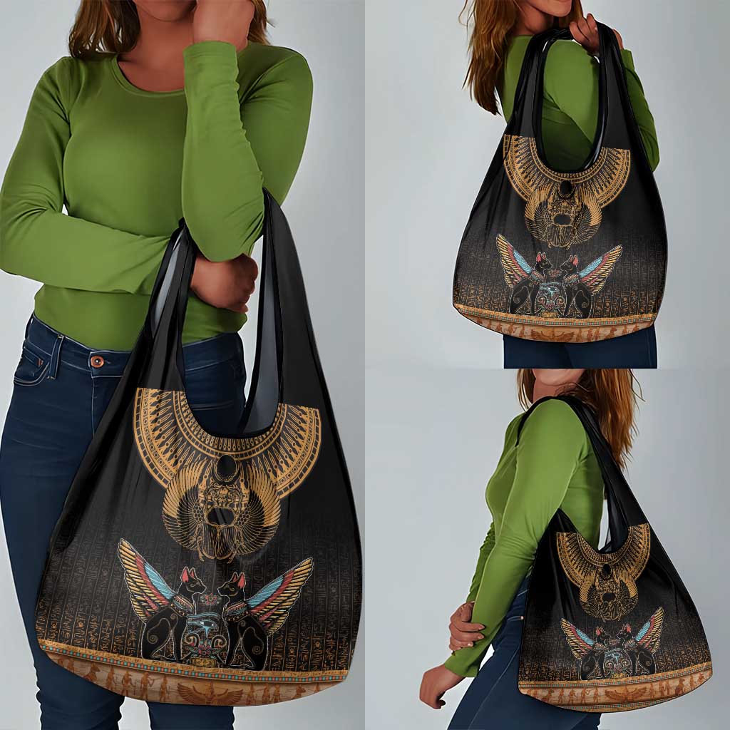 Ancient Egypt Scarab Beetle Grocery Bag Hieroglyphs Alphabet Pattern