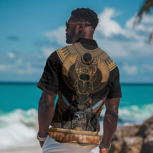 Ancient Egypt Scarab Beetle Hawaiian Shirt Hieroglyphs Alphabet Pattern