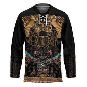 Ancient Egypt Scarab Beetle Hockey Jersey Hieroglyphs Alphabet Pattern