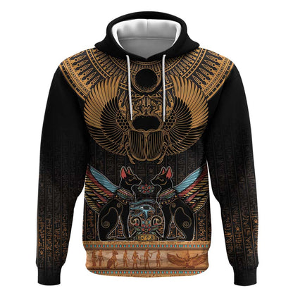 Ancient Egypt Scarab Beetle Hoodie Hieroglyphs Alphabet Pattern
