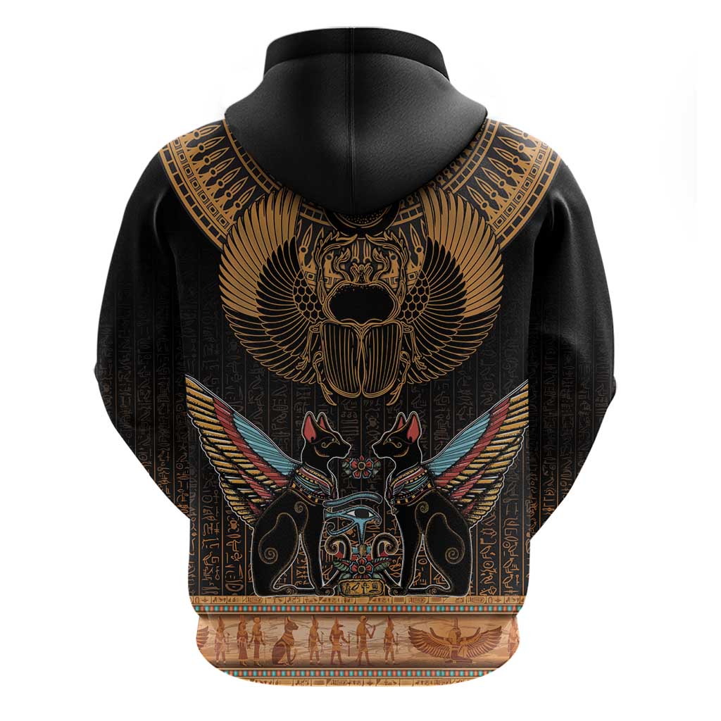Ancient Egypt Scarab Beetle Hoodie Hieroglyphs Alphabet Pattern
