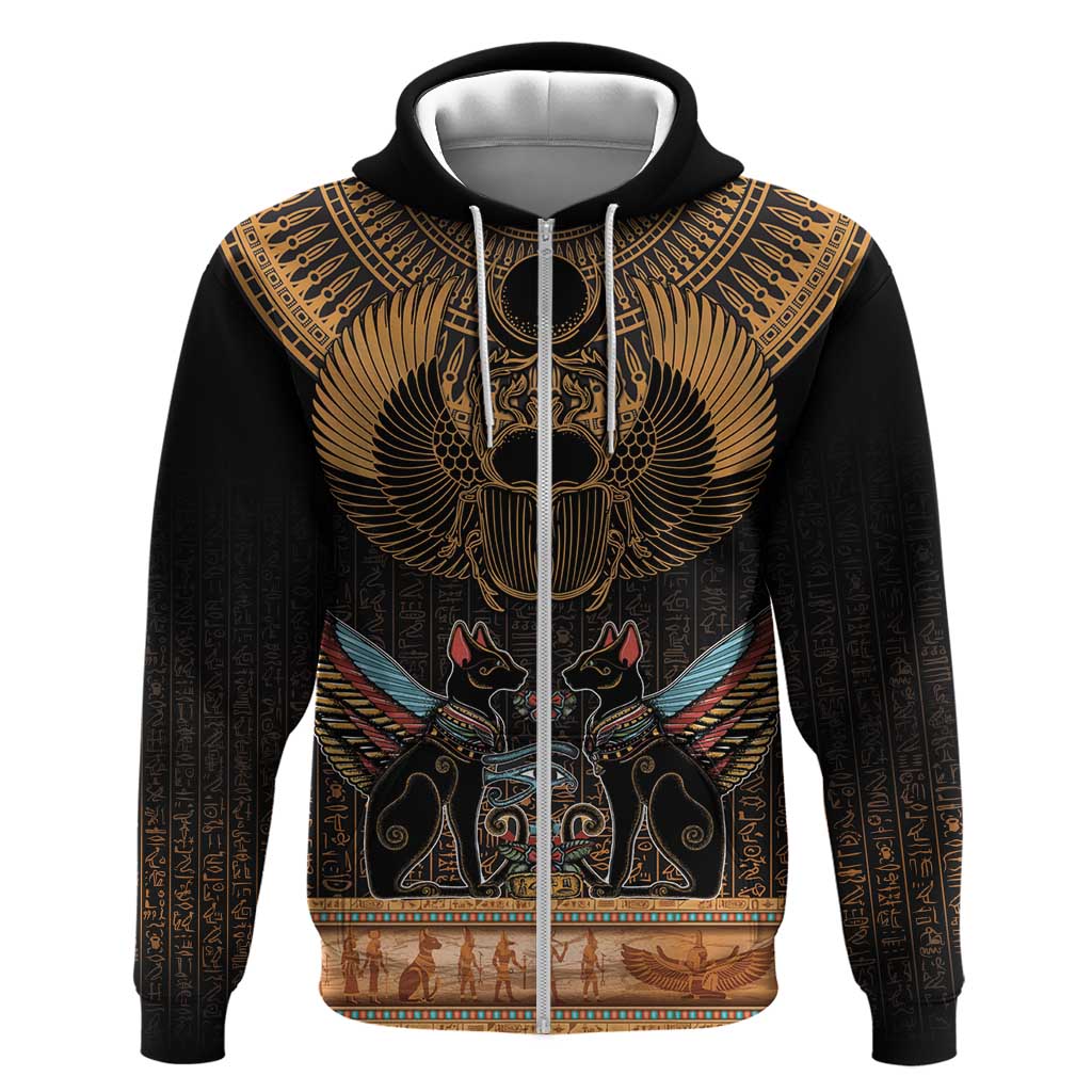 Ancient Egypt Scarab Beetle Hoodie Hieroglyphs Alphabet Pattern