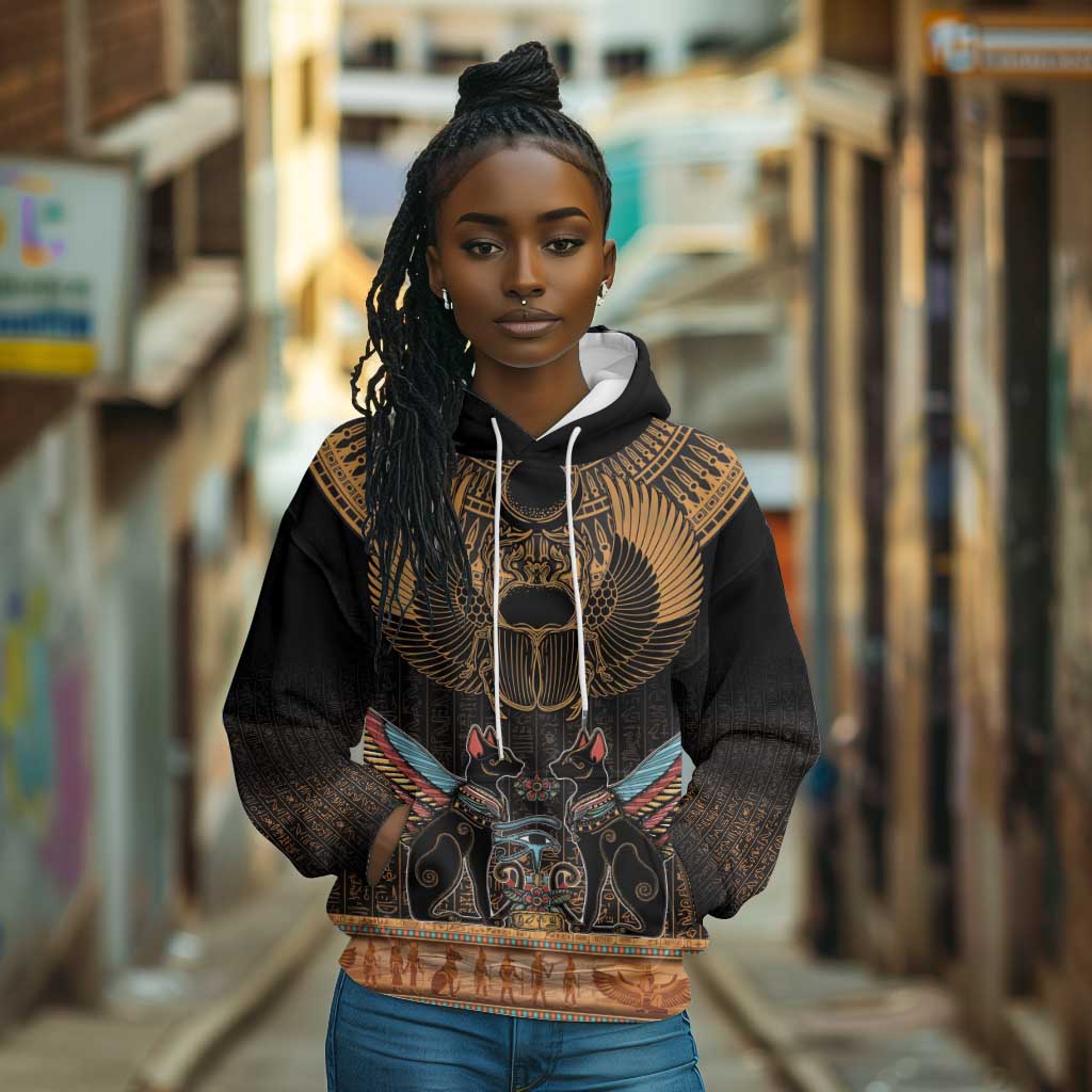 Ancient Egypt Scarab Beetle Hoodie Hieroglyphs Alphabet Pattern