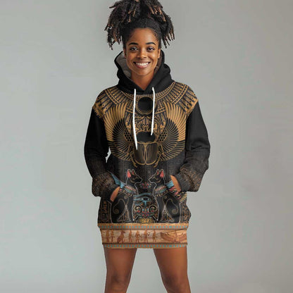 Ancient Egypt Scarab Beetle Hoodie Dress Hieroglyphs Alphabet Pattern