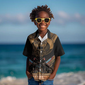 Ancient Egypt Scarab Beetle Kid Hawaiian Shirt Hieroglyphs Alphabet Pattern