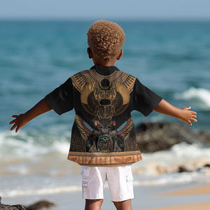 Ancient Egypt Scarab Beetle Kid Hawaiian Shirt Hieroglyphs Alphabet Pattern