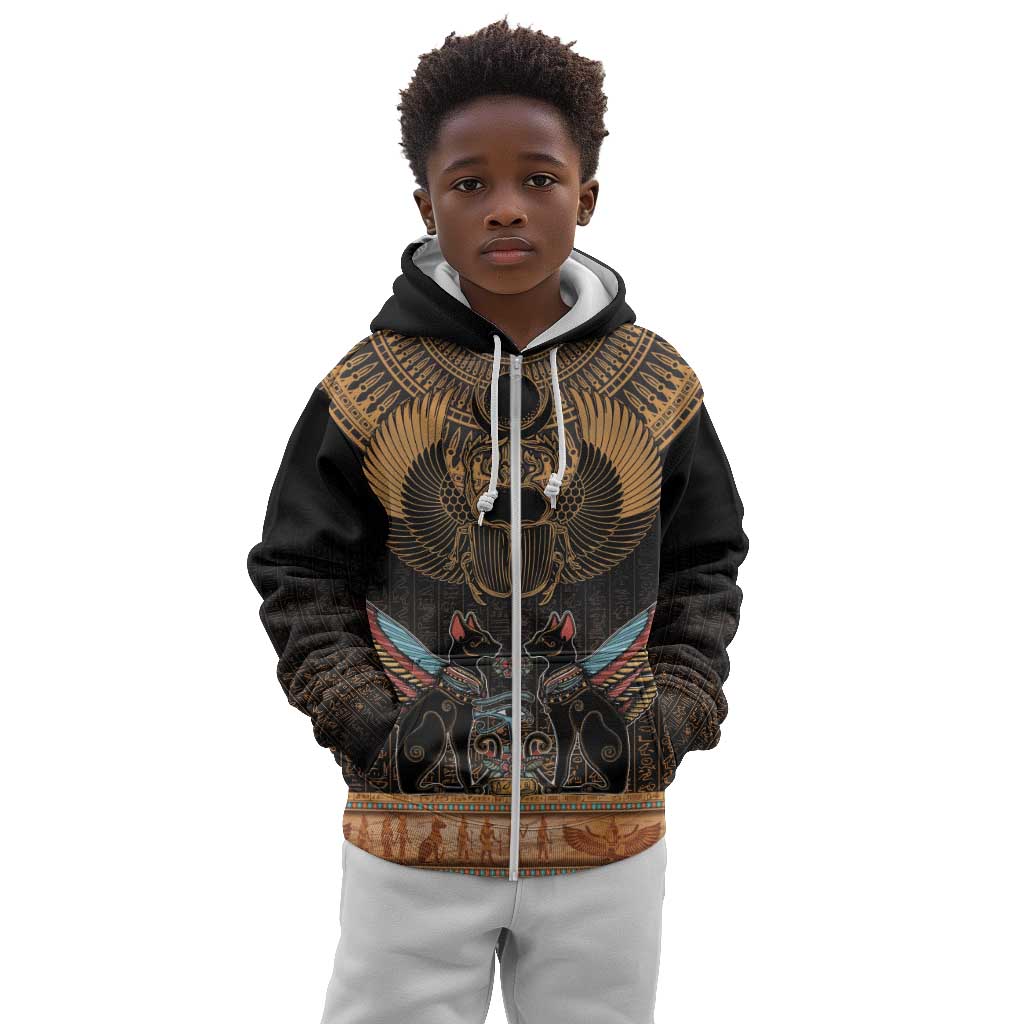 Ancient Egypt Scarab Beetle Kid Hoodie Hieroglyphs Alphabet Pattern
