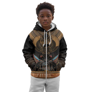 Ancient Egypt Scarab Beetle Kid Hoodie Hieroglyphs Alphabet Pattern