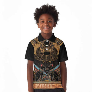 Ancient Egypt Scarab Beetle Kid Polo Shirt Hieroglyphs Alphabet Pattern