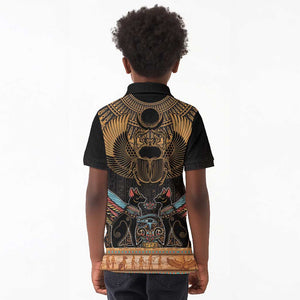 Ancient Egypt Scarab Beetle Kid Polo Shirt Hieroglyphs Alphabet Pattern