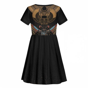 Ancient Egypt Scarab Beetle Kid Short Sleeve Dress Hieroglyphs Alphabet Pattern