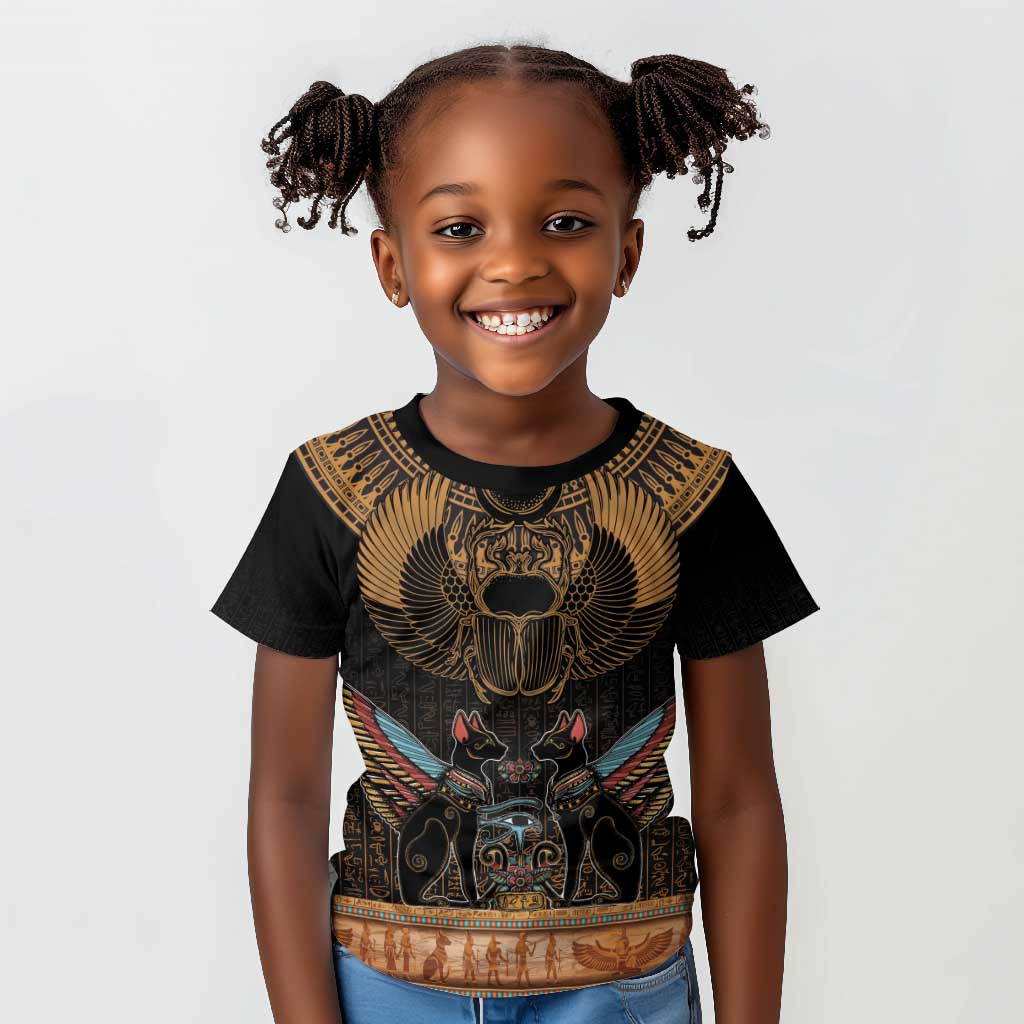 Ancient Egypt Scarab Beetle Kid T shirt Hieroglyphs Alphabet Pattern