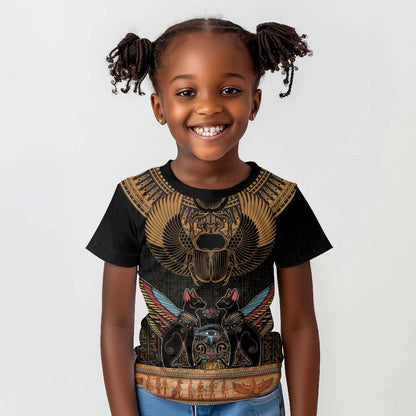 Ancient Egypt Scarab Beetle Kid T shirt Hieroglyphs Alphabet Pattern