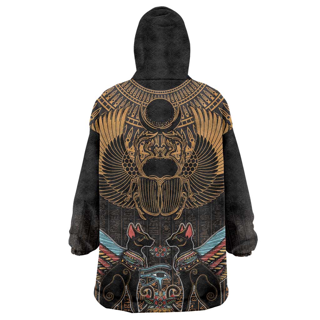 Ancient Egypt Scarab Beetle Kid Wearable Blanket Hoodie Hieroglyphs Alphabet Pattern