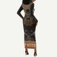 Ancient Egypt Scarab Beetle Long Sleeve Bodycon Dress Hieroglyphs Alphabet Pattern LT18