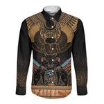 Ancient Egypt Scarab Beetle Long Sleeve Button Shirt Hieroglyphs Alphabet Pattern