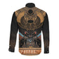 Ancient Egypt Scarab Beetle Long Sleeve Button Shirt Hieroglyphs Alphabet Pattern
