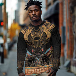 Ancient Egypt Scarab Beetle Long Sleeve Shirt Hieroglyphs Alphabet Pattern