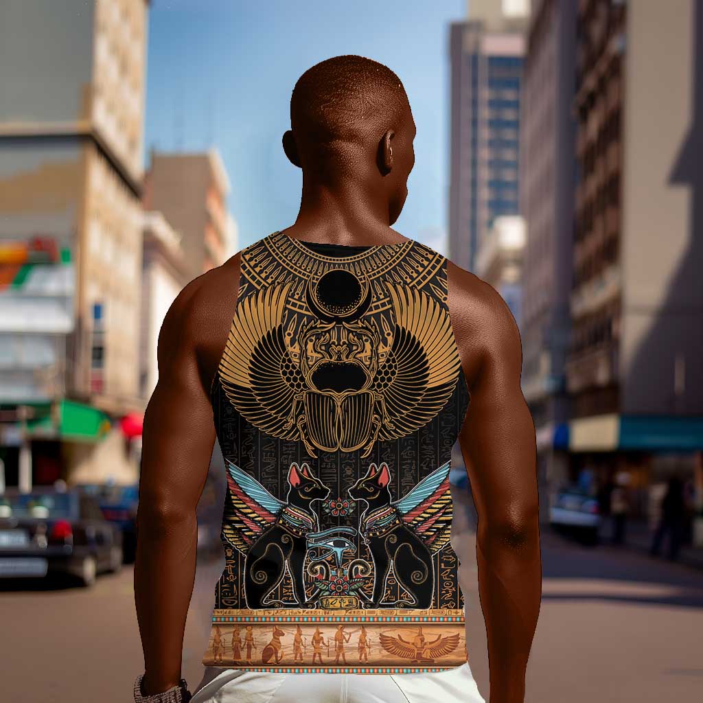 Ancient Egypt Scarab Beetle Men Tank Top Hieroglyphs Alphabet Pattern