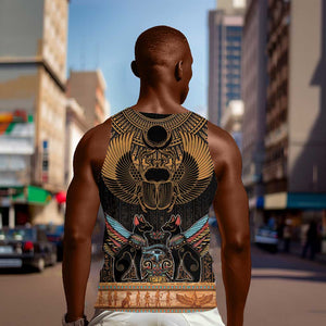 Ancient Egypt Scarab Beetle Men Tank Top Hieroglyphs Alphabet Pattern