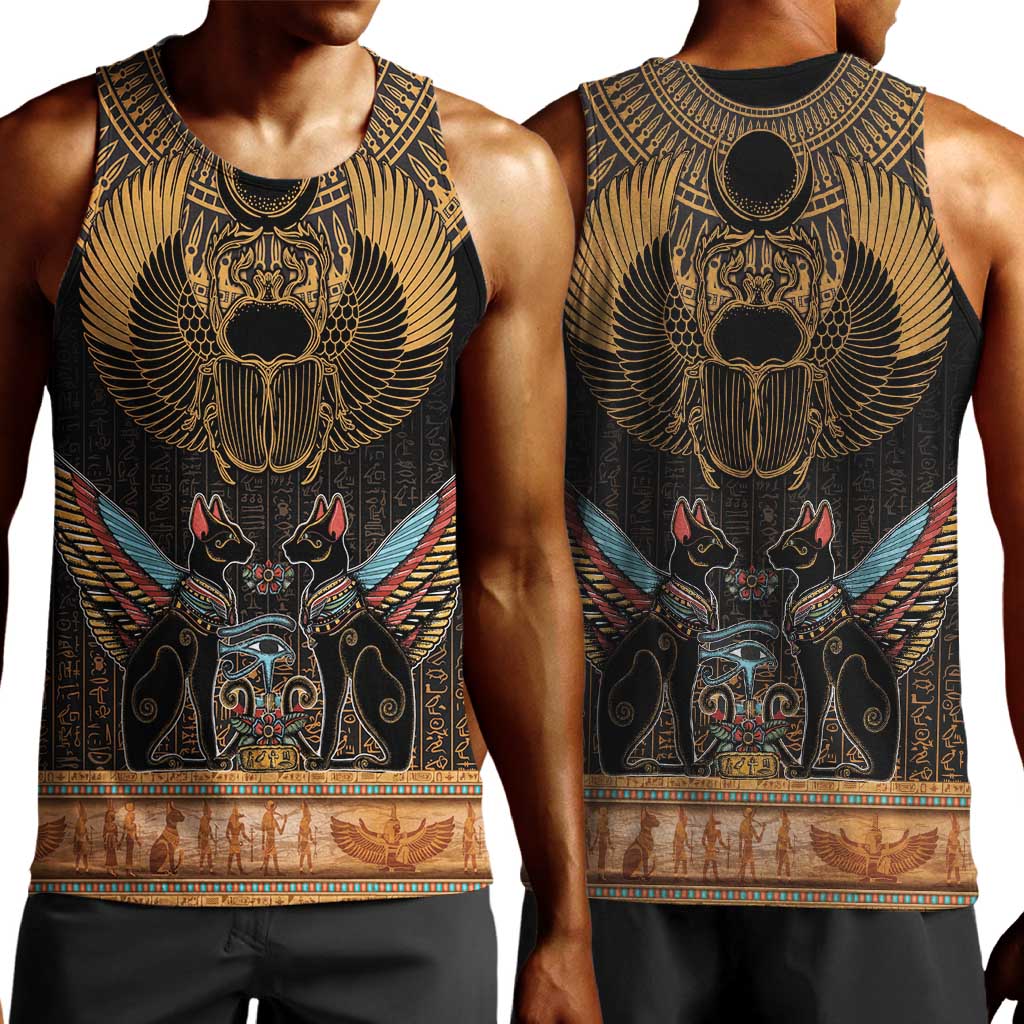 Ancient Egypt Scarab Beetle Men Tank Top Hieroglyphs Alphabet Pattern