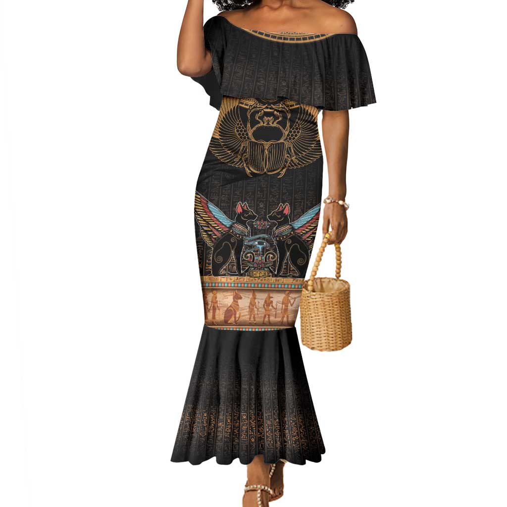 Ancient Egypt Scarab Beetle Mermaid Dress Hieroglyphs Alphabet Pattern
