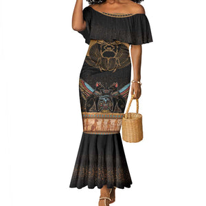 Ancient Egypt Scarab Beetle Mermaid Dress Hieroglyphs Alphabet Pattern