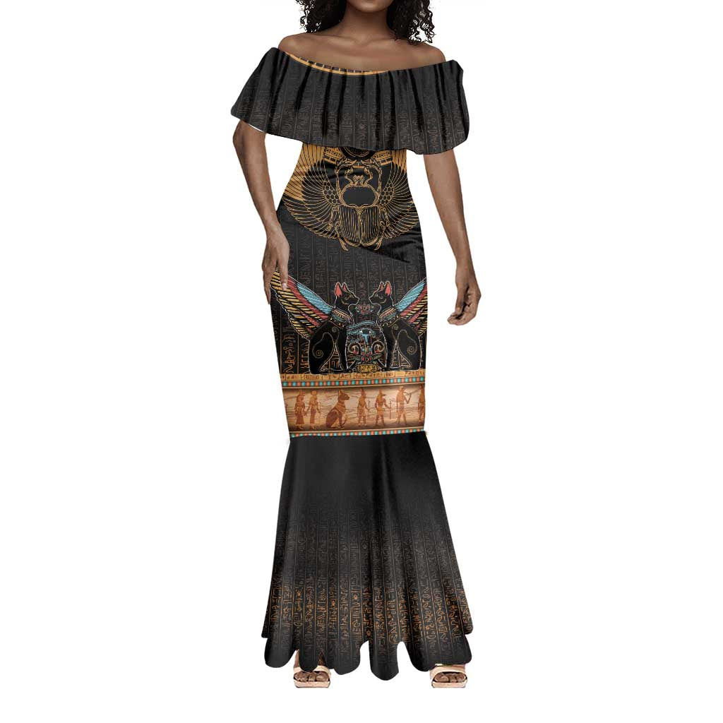 Ancient Egypt Scarab Beetle Mermaid Dress Hieroglyphs Alphabet Pattern