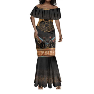 Ancient Egypt Scarab Beetle Mermaid Dress Hieroglyphs Alphabet Pattern